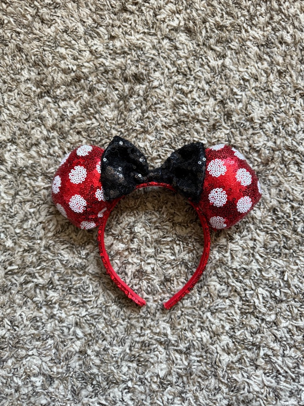 Red Sequin Minnie Ears Headband with Black Bow